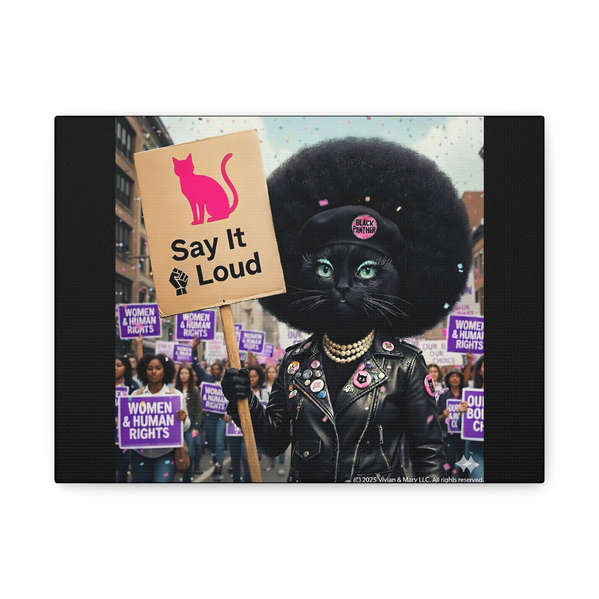 Canvas Print - Black Panther Angela Davis with Black Power Movement and Women's March Rally Sign